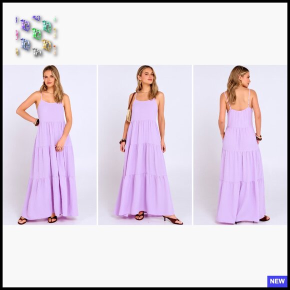 Boho Maxi Dress Oversized Tiered Flowy Summer Casual Spaghetti Strap Sundress - Picture 7 of 7